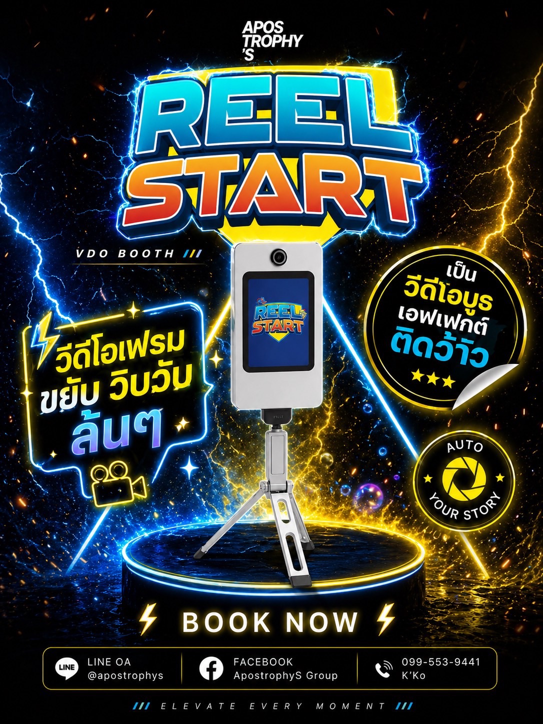 ReelStart automatic VDO Effects Booth with moving video frames and green screen scenes
